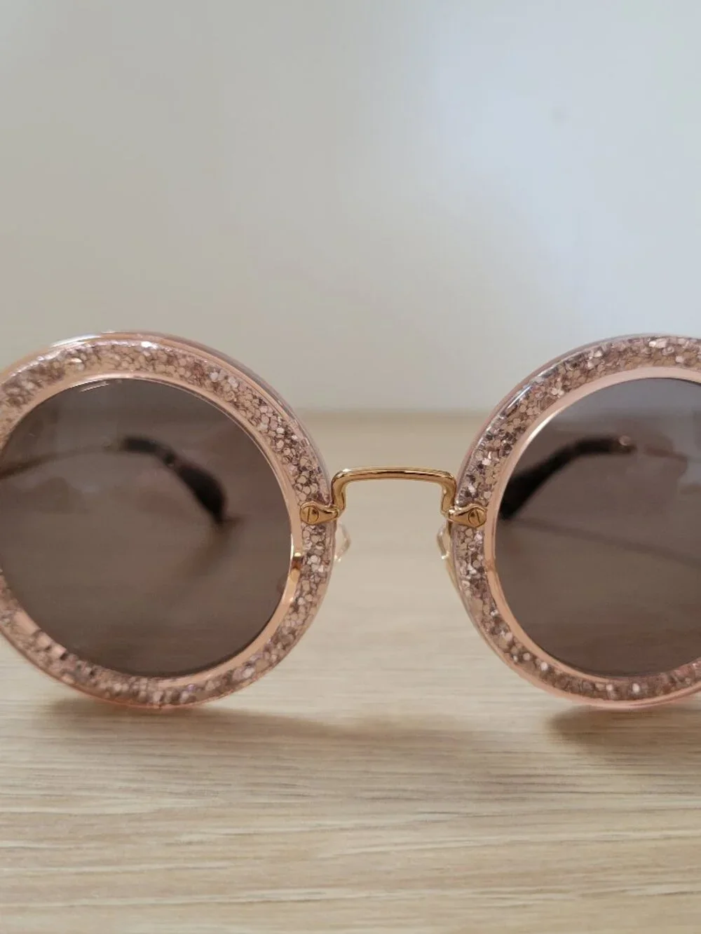Miu Miu SMU 13N Round Glitter Sunglasses TKB-6X1 with Case & Pouch